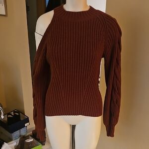 NWT Evereve Rich Brown Off-the-Shoulder Sweater Made By 525 America